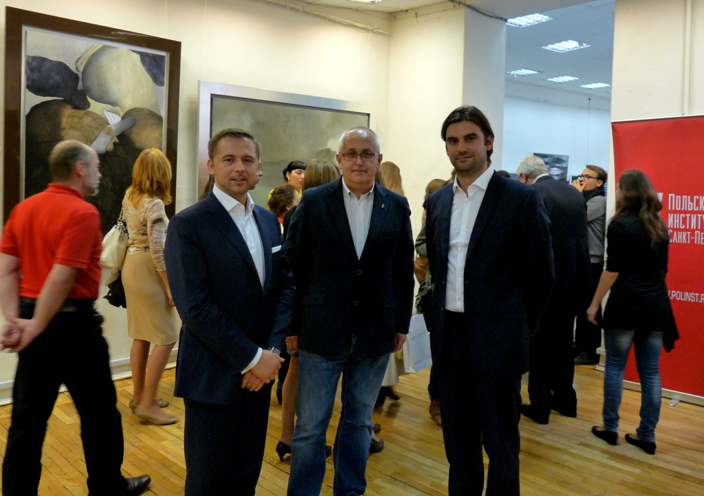 Otwarcie wystawy „Wizje pejzażu” w Sankt Petersburgu, od lewej Norbert Pyffel, Ferdynand Ruszczyc, Jakub Kokoszka (źródło: materiały prasowe organizatora)