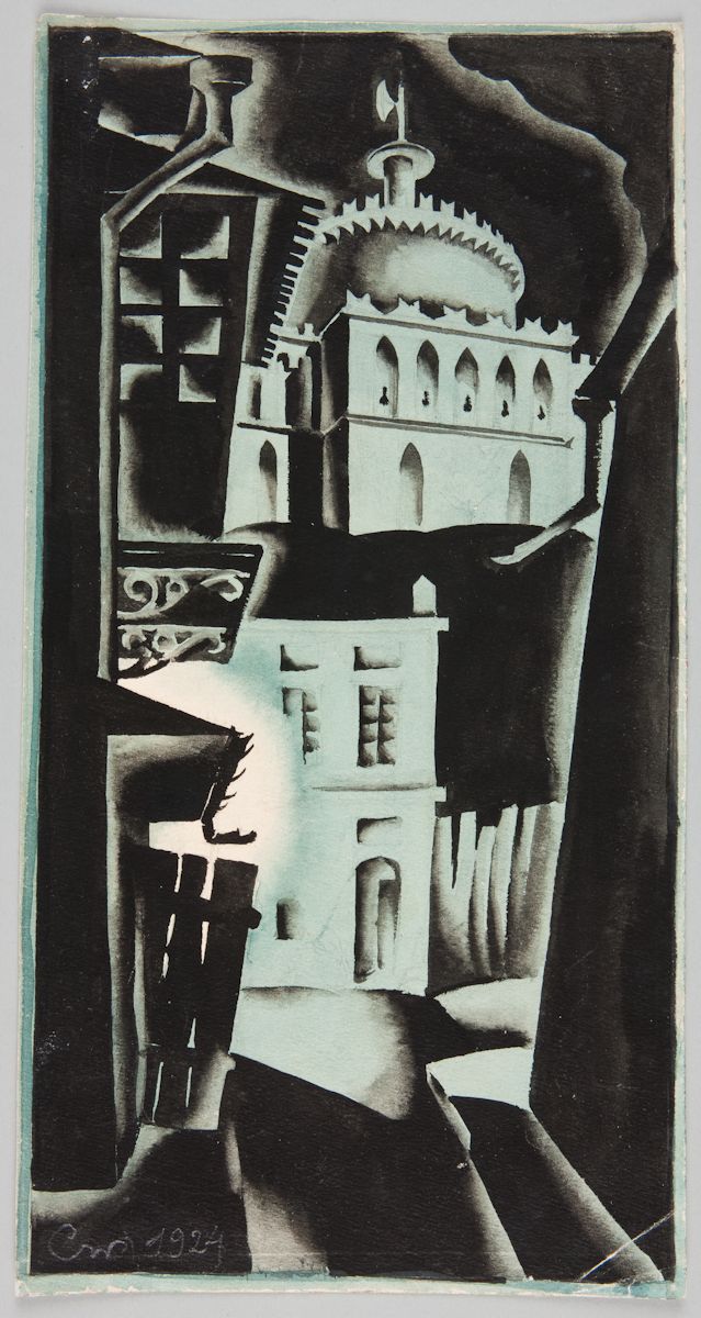 Witold Chomicz, „Baszta Zamku Lubelskiego w nocy”, 1924, akwarela, tusz, ołówek, papier (źródło: materiały prasowe organizatora)