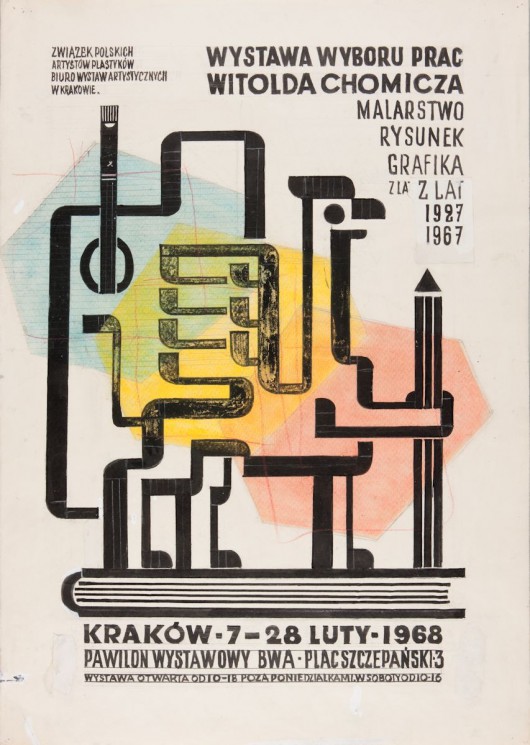 Witold Chomicz, plakat wystawy, 1968, gwasz, ołówek, tusz, papier (źródło: materiały prasowe organizatora)
