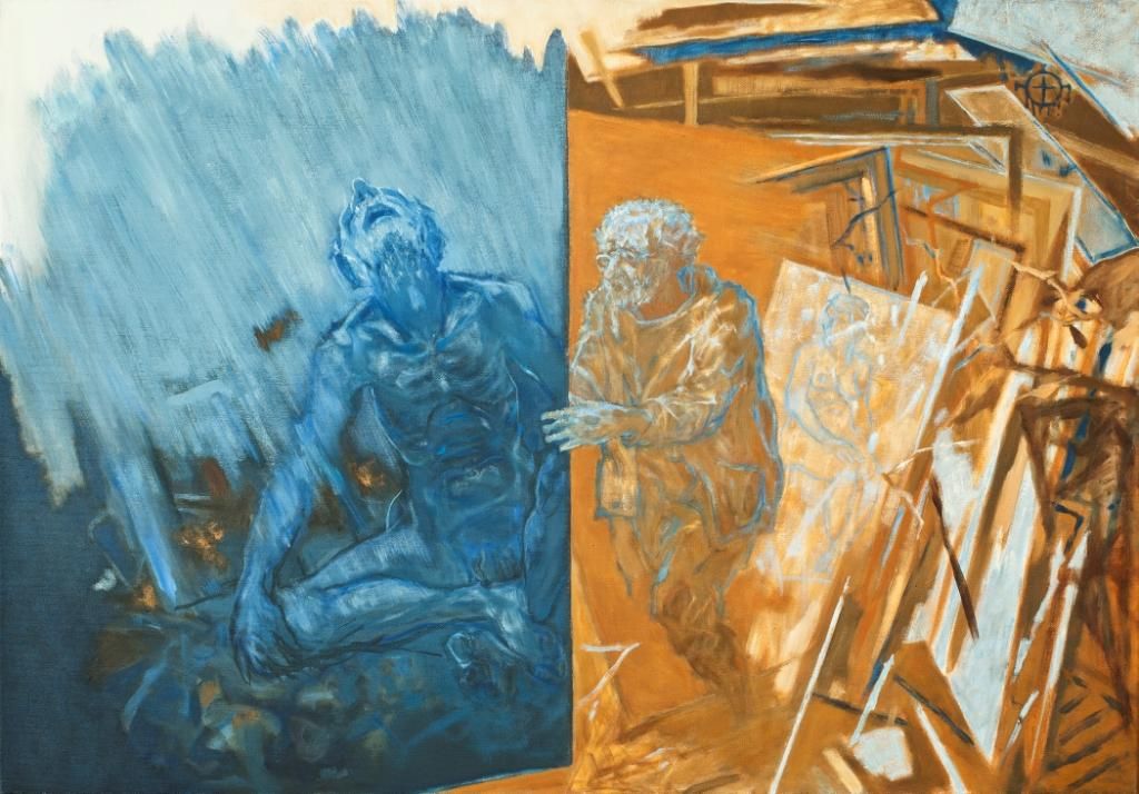 Jacek Waltoś, „Stary malarz maluje Hioba”, 2011, akryl, płótno 60X80 cm (źródło: materiały prasowe organizatora)