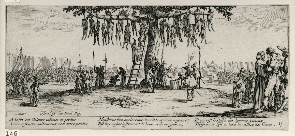 Jacques Callot, „Powieszeni”, z serii „Okropności wojny”, 1633, akwaforta, Muzeum Narodowe w Gdańsku (źródło: materiały prasowe organizatora)