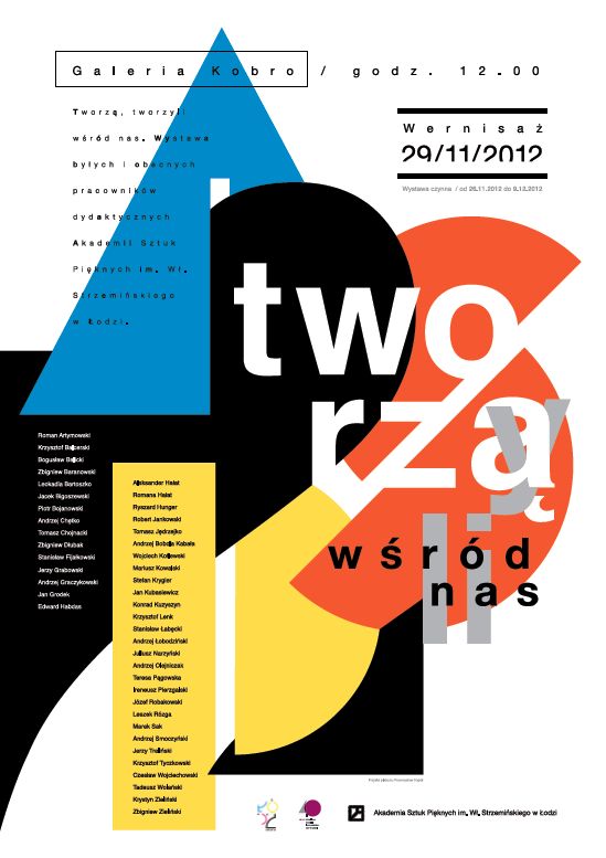 Wystawa „Tworzą, tworzyli wśród nas”, Akademia Sztuk Pięknych w Łodzi, plakat (źródło: materiały prasowe organizatora)