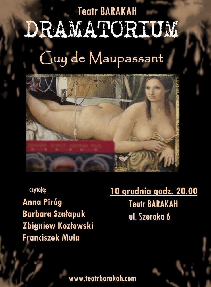 Guy de Maupassant, Dramatorium, Teatr Barakah, Kraków, plakat (źródło: materiał prasowy)