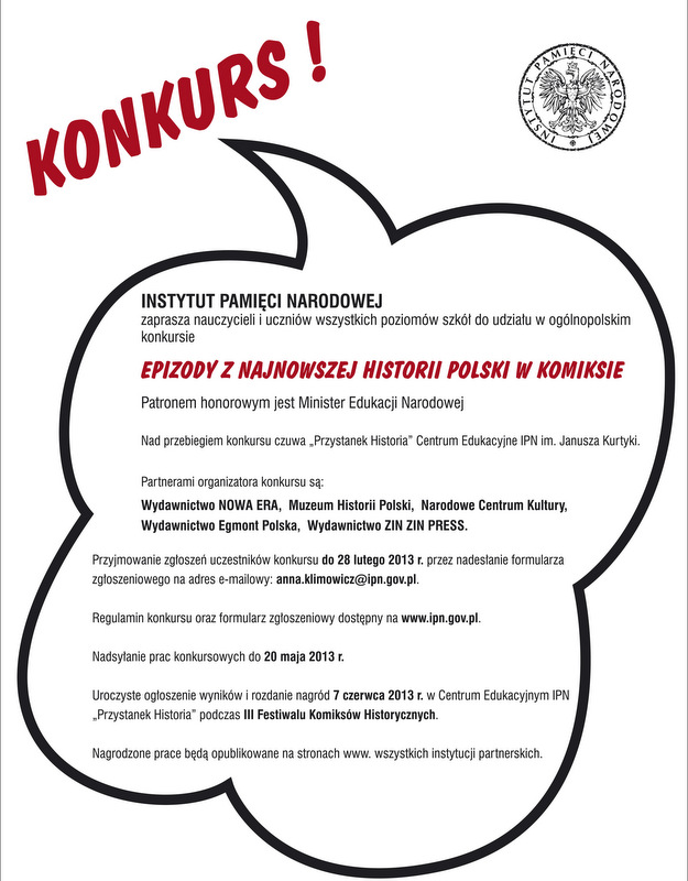 Epizody z historii najnowszej Polski w komiksie, plakat konkursu (źródło: materiały prasowe)
