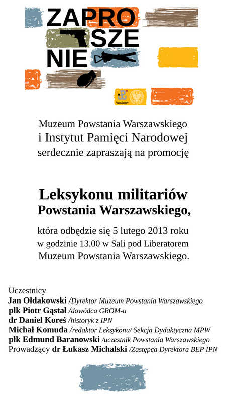 „Leksykon militariów Powstania Warszawskiego”, zaproszenie (źródło: materiały prasowe)