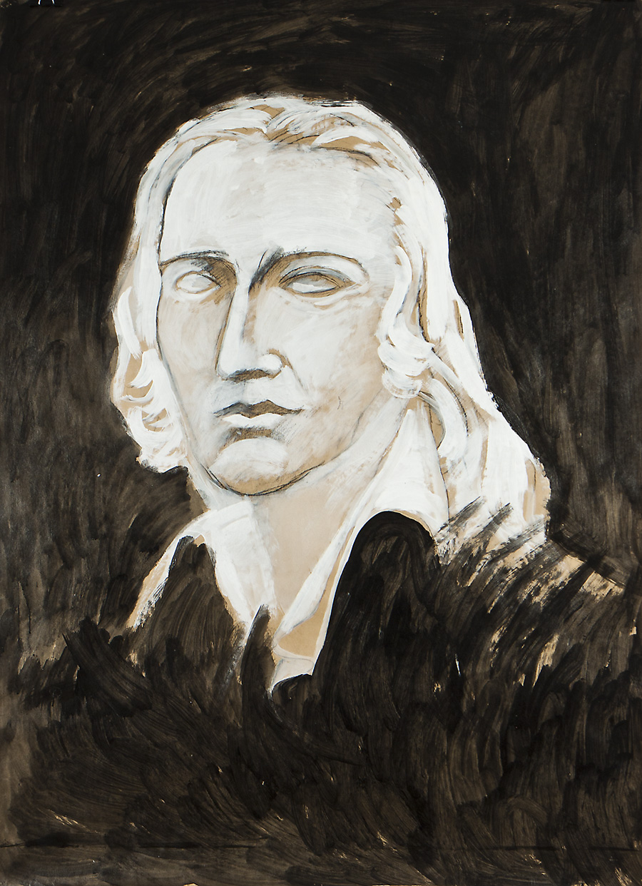 Jarosław Modzelewski, „Młody Hölderlin”, 1985, szary papier, gwasz, akryl, 136 x 100 cm, fot. Archiwum artysty (źródło: materiały prasowe organizatora)