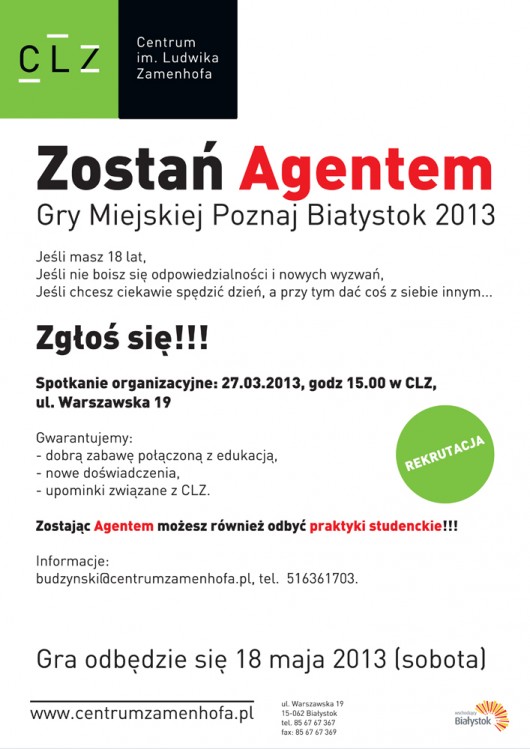 Afisz gry miejskiej Poznaj Białystok (źródło: materiały prasowe organizatora)