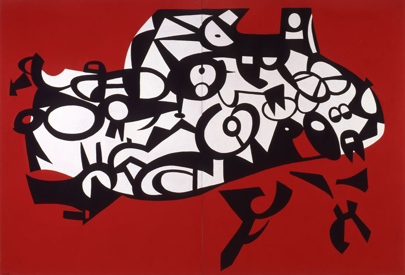 Carla Accardi, „Ramy i sznury”, 1997, winyl na płótnie, 220 x 320 cm (dyptyk) kolekcja Farnesina, Ministerstwo Spraw Zagranicznych, Rzym (źródło: materiały prasowe organizatora)