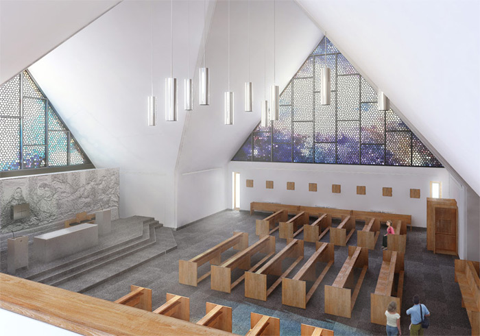 Koncepcja rozbudowy kościoła w Rokietnicy, wizualizacja, proj. Front Architects (źródło: materiały prasowe)