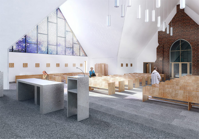 Koncepcja rozbudowy kościoła w Rokietnicy, wizualizacja, proj. Front Architects (źródło: materiały prasowe)