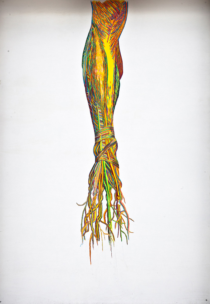 Zuzanna Ziółkowska, „Potykamy się o własne korzenie albo ich Brak”, 2012, fragment tryptyku, akryl na desce, 192 x 135 cm, fot. Archiwum Galerii Bielskiej BWA