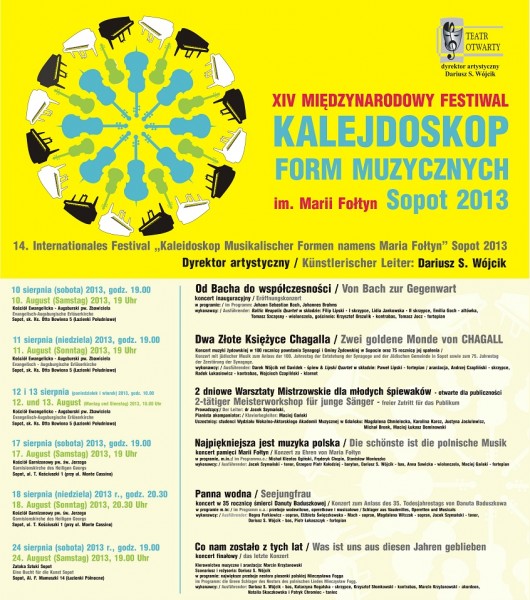 XIV Międzynarodowy Festiwal „Kalejdoskop Form Muzycznych im. Marii Fołtyn" Sopot 2013, plakat (źródło: mat. prasowe)