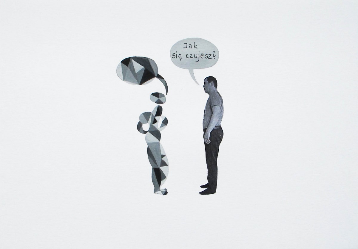 Małgorzata Malwina Niespodziewana „Komiks Białe Haribo”, 2011-2012, tempera, collage, 21x29 cm, własność artystki (źródło: materiały prasowe organizatora)