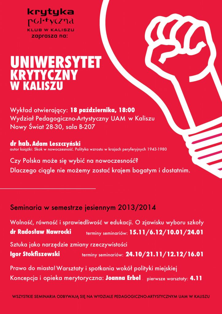 Uniwersytet Krytyczny – plakat (źródło: materiały prasowe)
