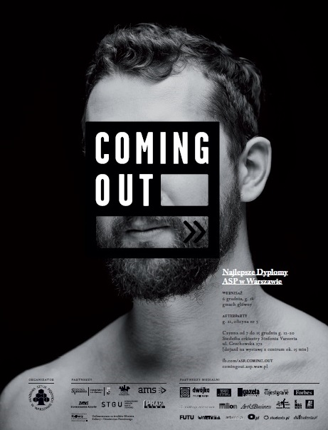Plakat wystawy COMING OuT 2013, ASP w Warszawie (źródło: materiały prasowe organizatora)