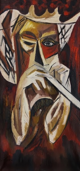 Eugeniusz Gerlach, Ślepiec grający na fujarce (1982), olej, płótno, 100 x 47 cm (źródło: materiały prasowe organizatora)