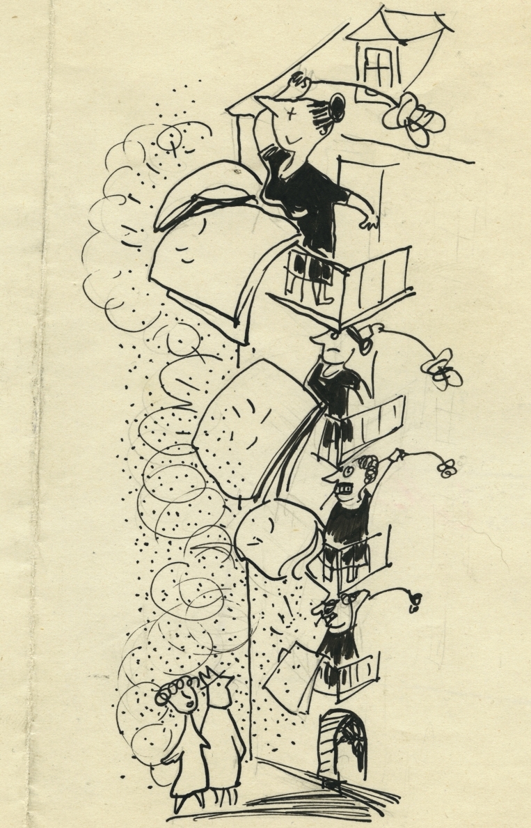 Sławomir Mrożek, rysunek z cyklu „Wiosna w obrazach”, 1952 (źródło: materiały prasowe)