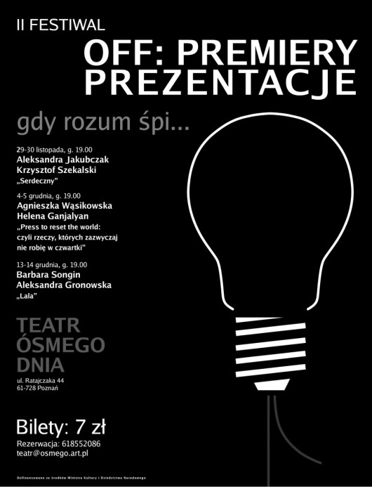 OFF: PREMIERY/PREZENTACJE w Teatrze Ósmego Dnia w Poznaniu, plakat (źródło: materiały prasowe)