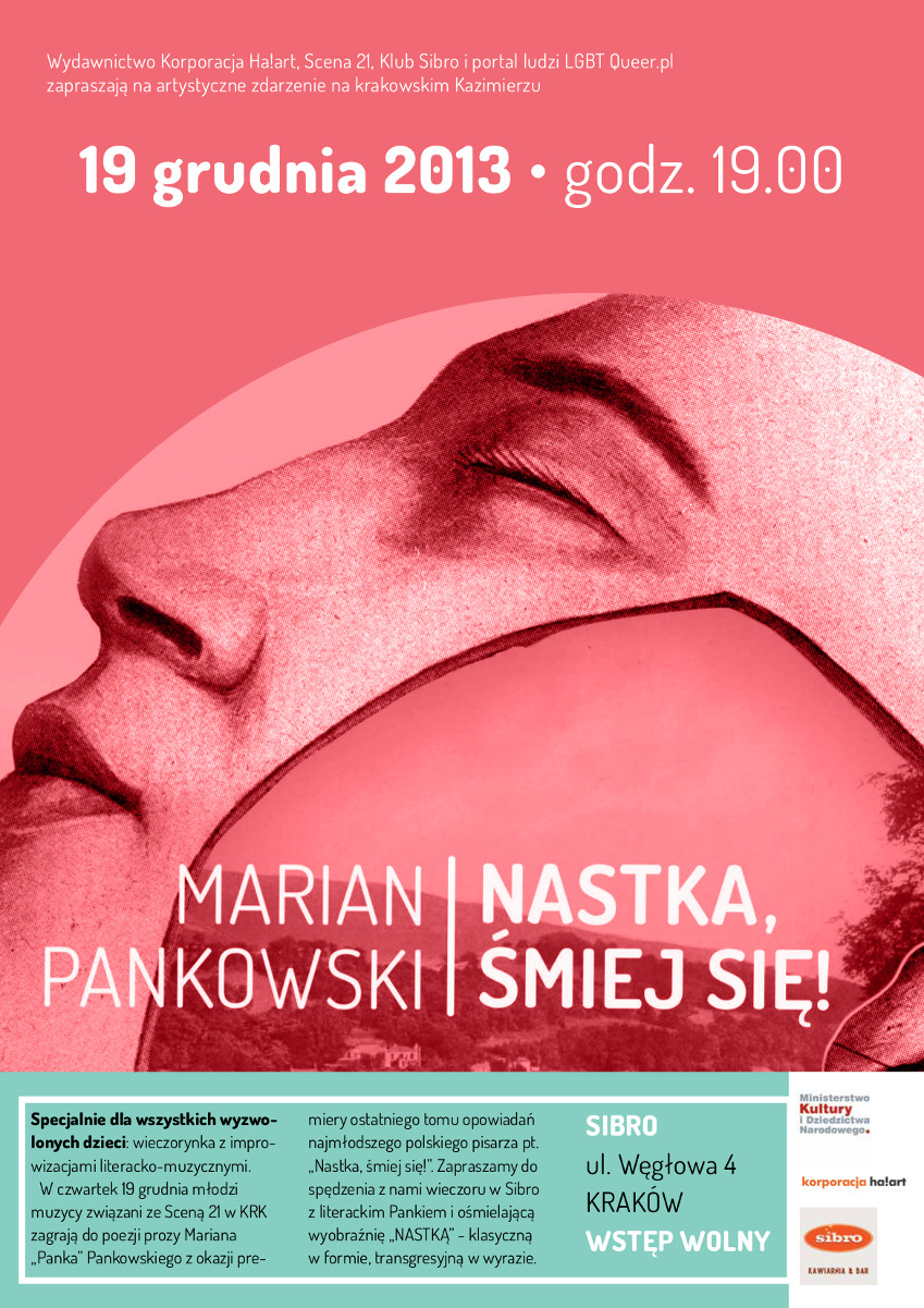 Spotkanie wokół prozy Mariana Pankowskiego w klubie Sibro w Krakowie, plakat (źródło: materiały prasowe)