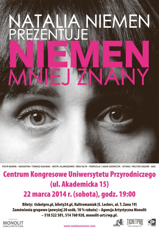 „Niemen mniej znany”, koncert Natalii Niemen, plakat (źródło: materiały prasowe)