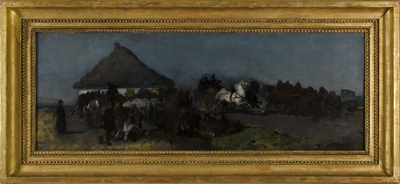 Józef Chełmoński „Przed karczmą”, 1879, olej na płótnie, 40x107,5 cm, fot. B. Szafrańska (źródło: materiały prasowe organizatora)