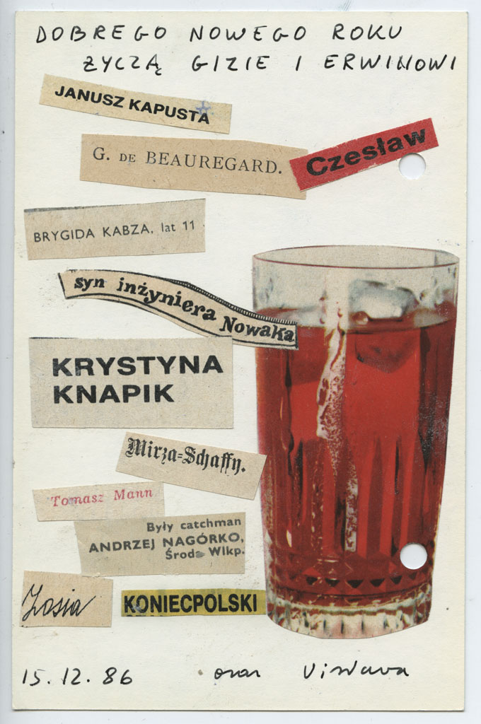 Wisława Szymborska, autorska karta pocztowa, Archiwum MOCAK-u (źródło: materiały prasowe organizatora)