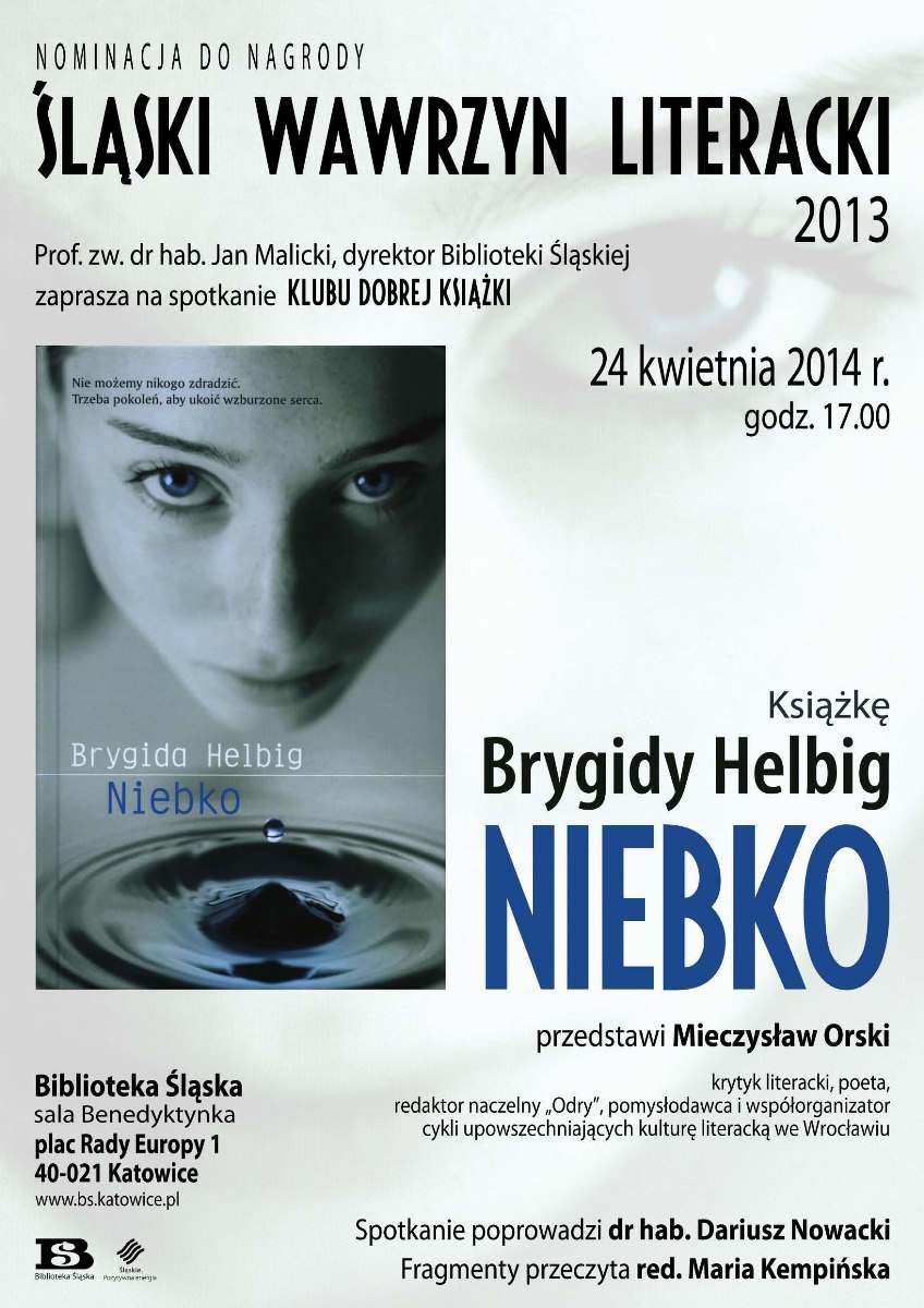 Klub Dobrej Książki: Brygida Helbig „Niebko” – plakat (źródło: materiały prasowe)