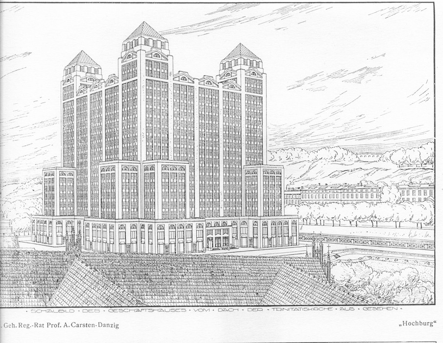 Niezrealizowany projekt wieżowca z 1920 r.: Carsten (źródło: materiały prasowe organizatora)Niezrealizowany projekt wieżowca z 1920 r.: prod. A. Carsten-Danzig (źródło: materiały prasowe organizatora)