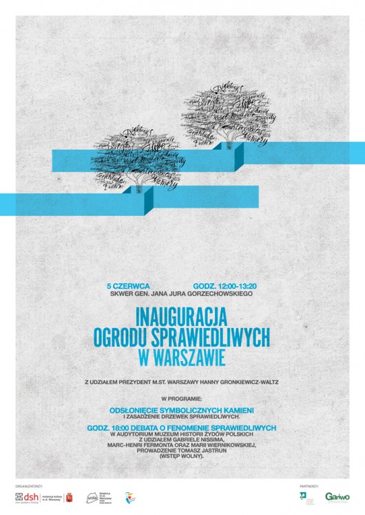 Inauguracja Ogrodu Sprawiedliwych w Warszawie – plakat (źródło: materiały prasowe)