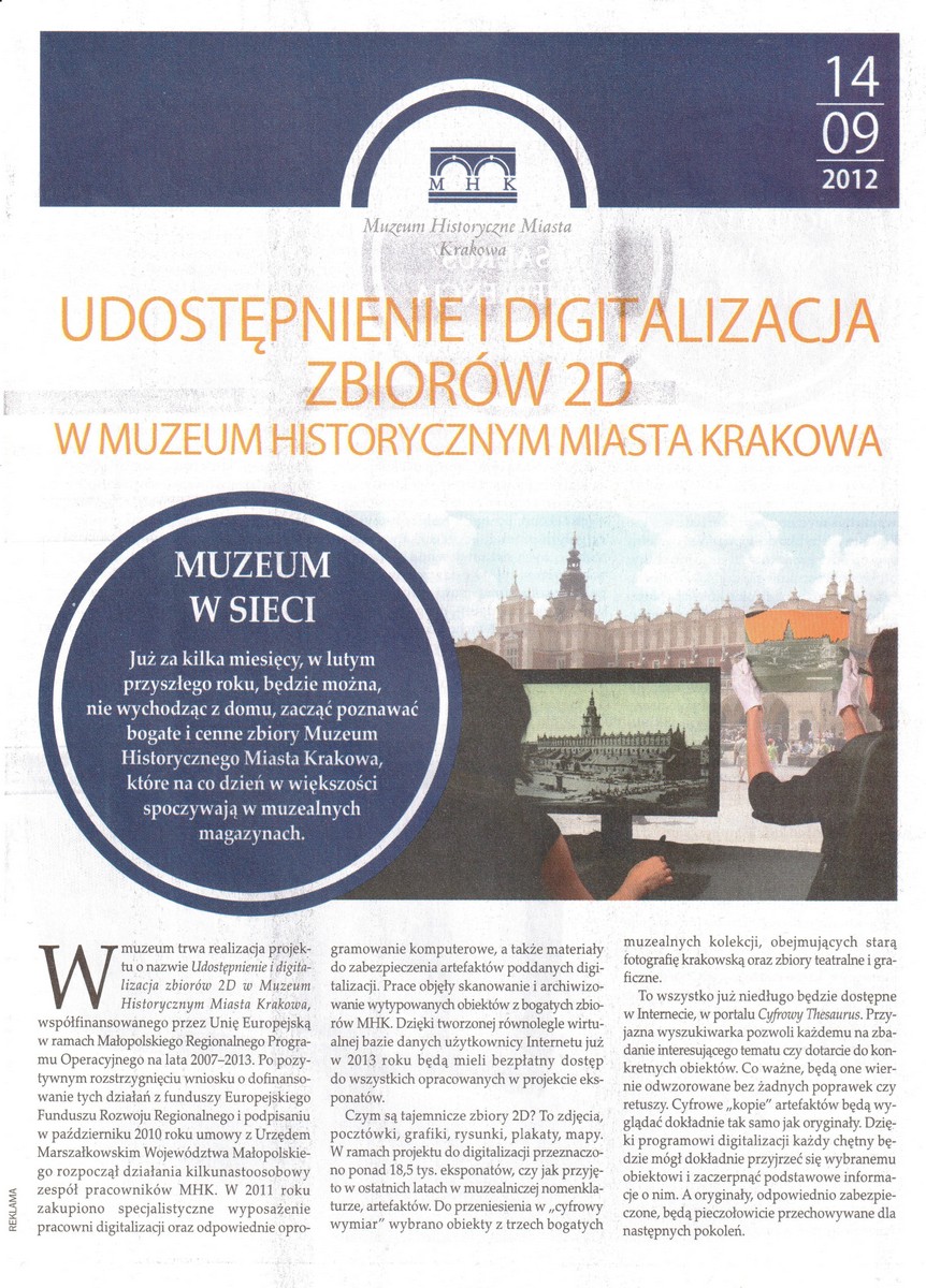 „Sybilla” 2013: Udostępnienie i digitalizacja zbiorów 2D w Muzeum Historycznym Miasta Krakowa (źródło: materiały prasowe)