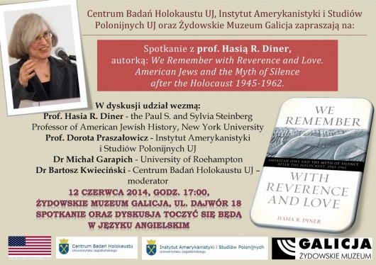 Hasia Diner, spotkanie, Żydowskie Muzeum Galicja w Krakowie, plakat (źródło: materiały prasowe organizatora)