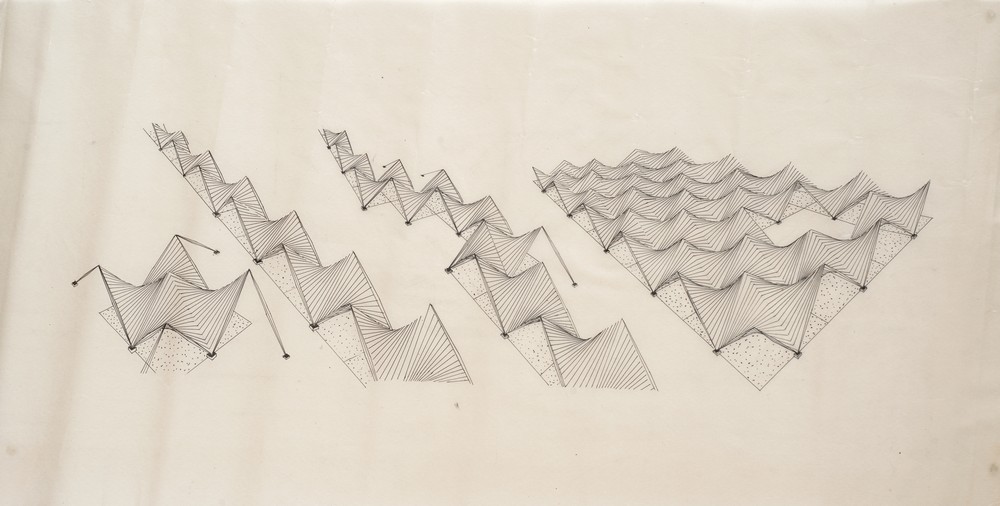 Lech Tomaszewski, Rysunek perspektywiczny do projektu pawilonu polskiego w Izmirze (proj. z Oskarem Hansenem), 1955, (C) Muzeum Akademii Sztuk Pięknych w Warszawie (źródło: materiały prasowe organizatora)