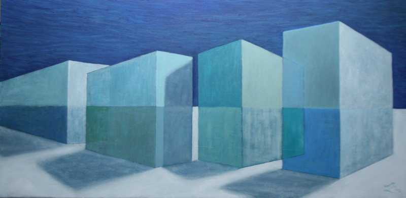 Lidia Zarzeczna Szkwerko, „Bloki blue”, 100x50, 2013 (źródło: materiały prasowe organizatora)