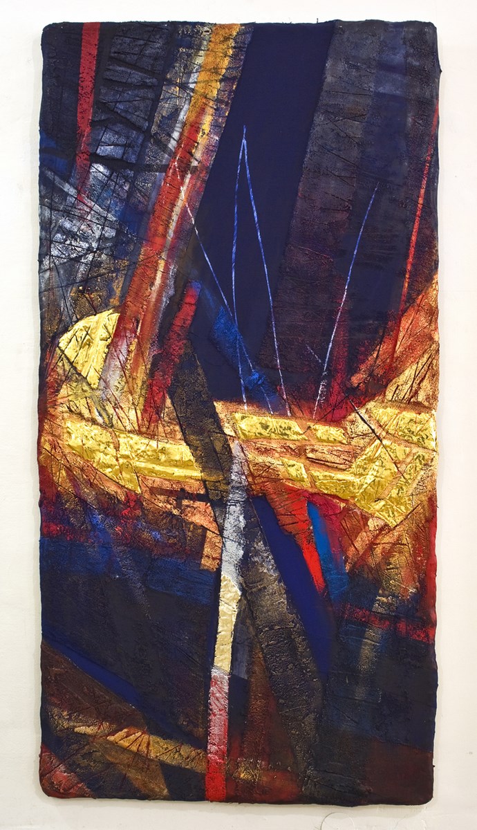 Adam Brincken, z cyklu „Genesis”, „Narodziny Gwiazd Dzień IV”, 2013, akryl na płótnie, złoto, 210 x 106 x 8 cm (źródło: materiały prasowe organizatora)