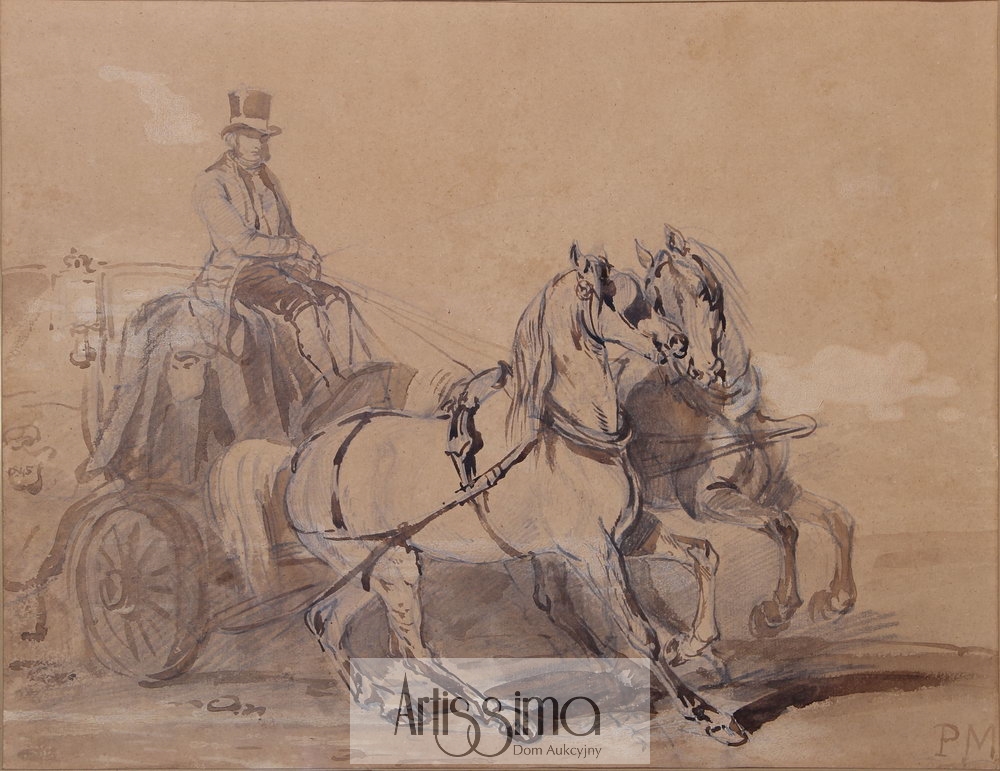 Piotr Michałowski „Dyliżans konny”, 1845, ołówek, sepia, gwasz/papier, 36,5x47,5 cm (źródło: materiały prasowe)
