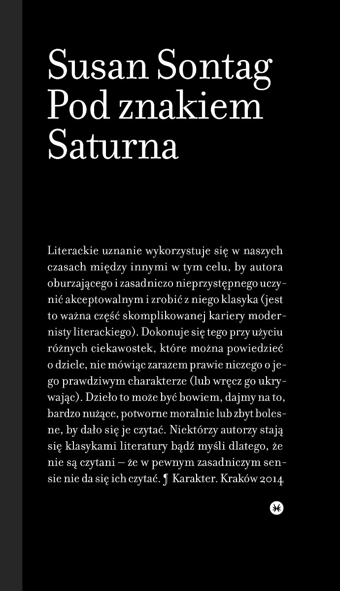 Susan Sontag „Pod znakiem Saturna” – okładka (źródło: materiały prasowe)