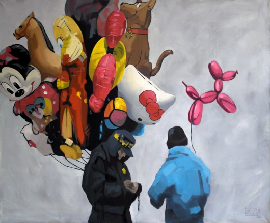 Zbigniew Sikora, „Hello Doggy 2”, x 100 cm, tempera i olej na płótnie 2013 (źródło: materiały prasowe organizatora)