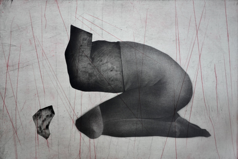 Agata Żołądź, „Ononie”, tinta piaskowa, akwaforta, sucha igła, 65x100 cm, 2014 (źródło: materiały prasowe organizatora)