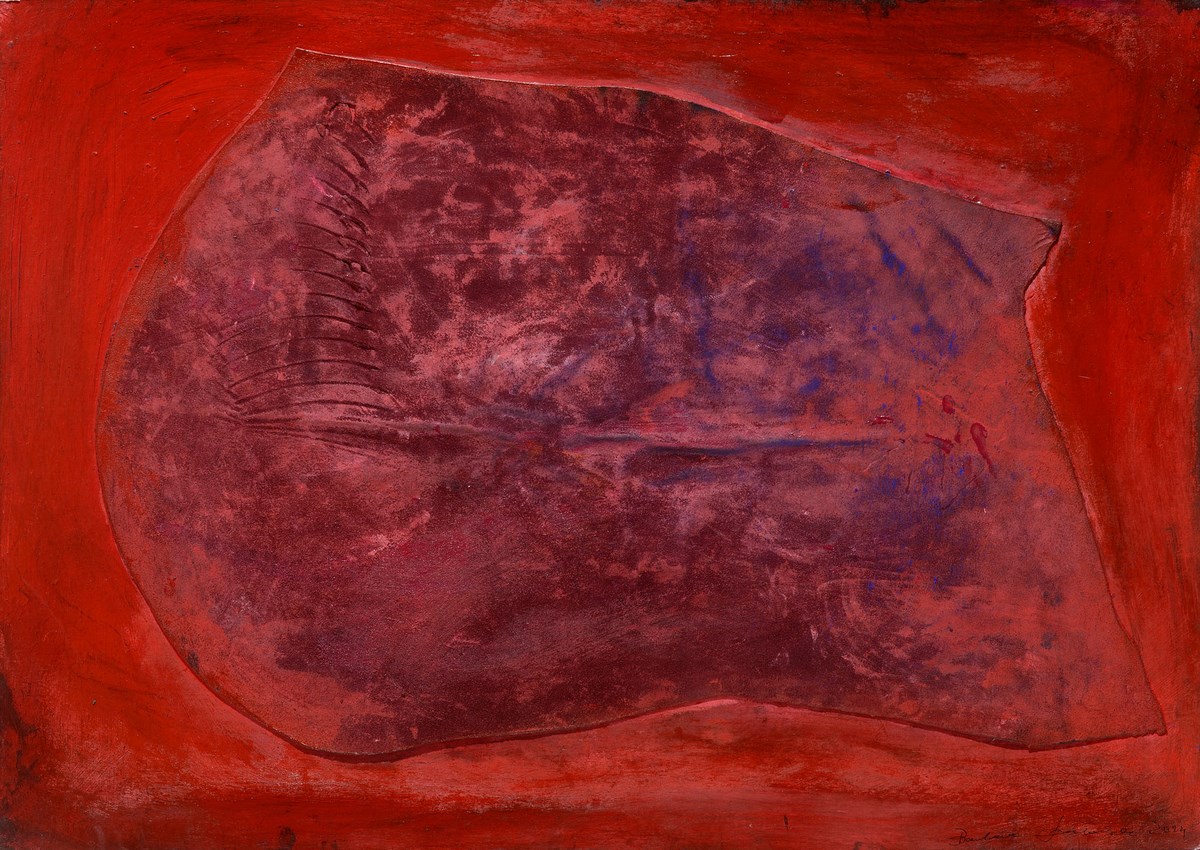 Barbara Łuczkowiak, „Obraz akrylowy”, 2014, skóra, 70 x 100 cm (źródło: materiały prasowe organizatora)