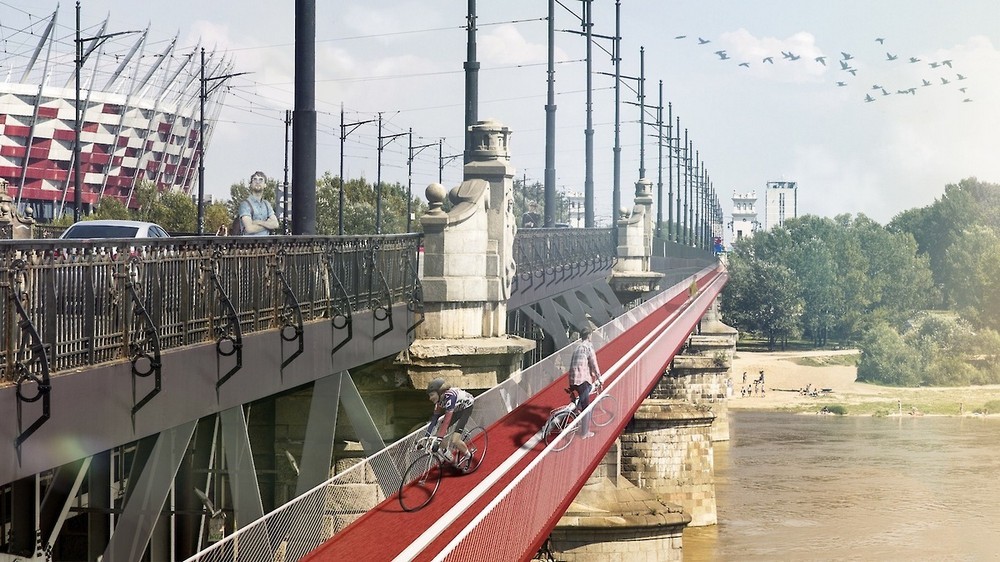 Kładka Rowerowa Mostu Poniatowskiego autorstwa Kamy Wybieralskiej i Mikołaja Molendy (źródło: materiały prasowe, fot. futuwawa.pl)