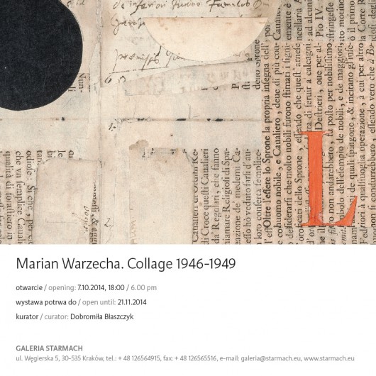 Zaproszenie na wystawę Mariana Warzechy, Galeria Starmach w Krakowie (źródło: materiały prasowe organizatora)