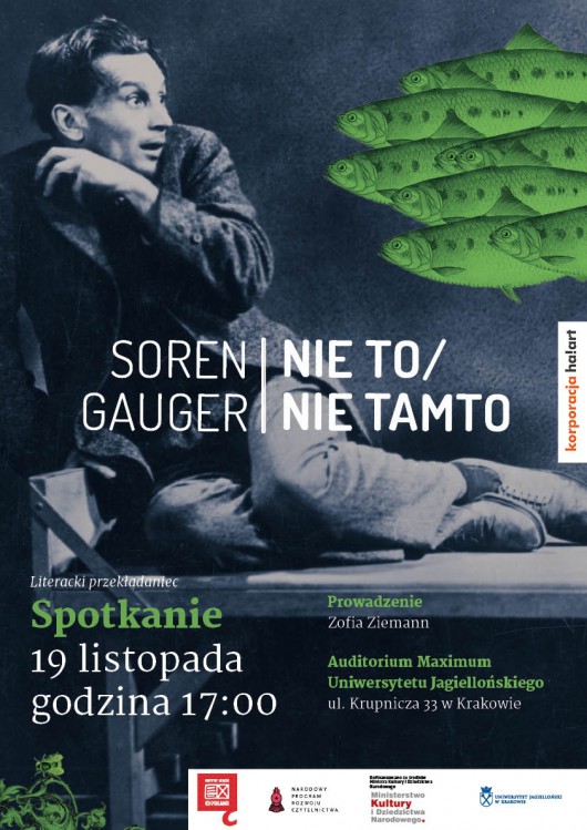 „Literacki Przekładaniec – krakowskie spotkanie z Sorenem Gaugerem", plakat (źródło: materiały prasowe)