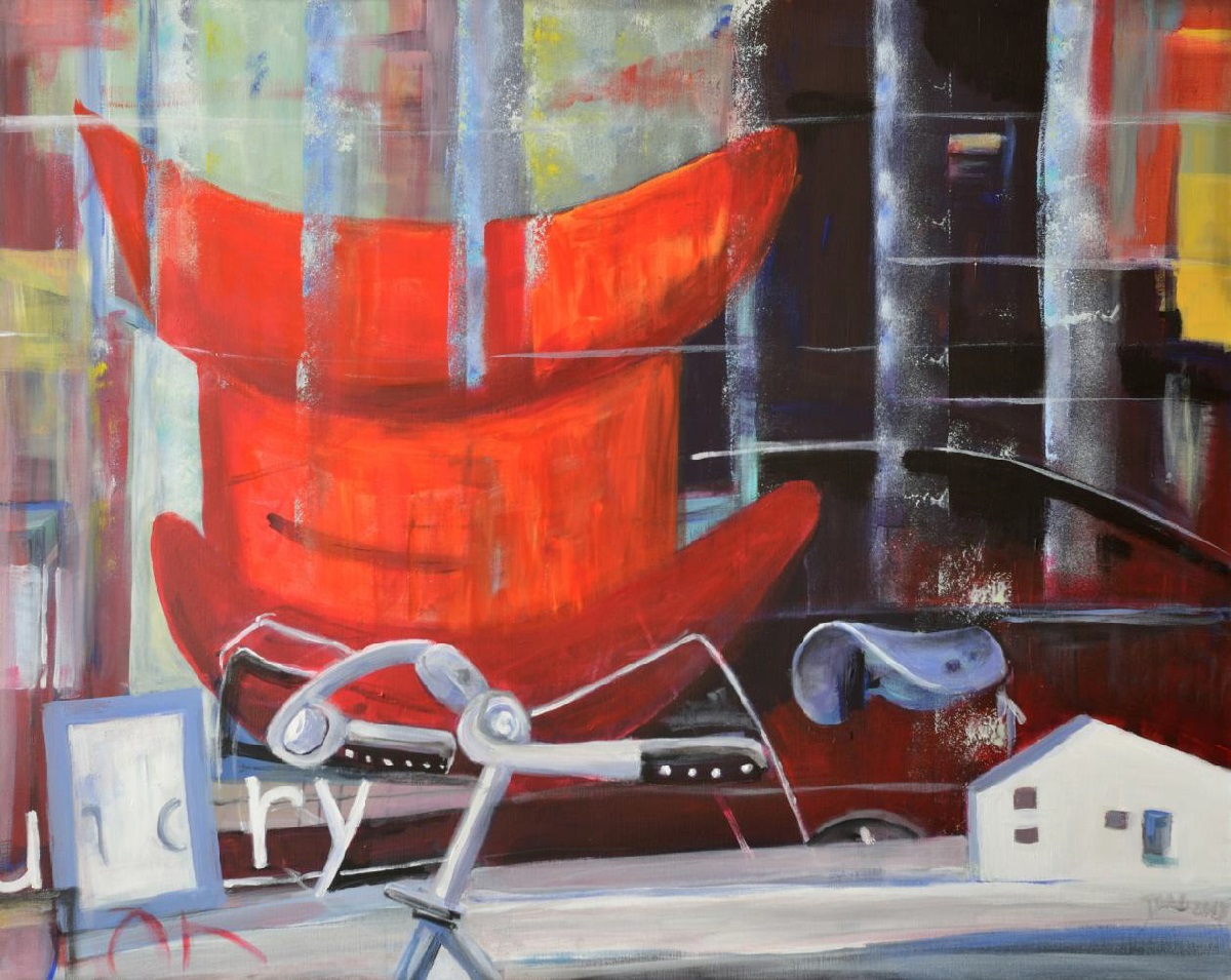 Julia Olech Nowak, „Miasto – Pokusa”, 2013, akryl, płótno, 80 x 100 cm (źródło: materiały prasowe organizatora)