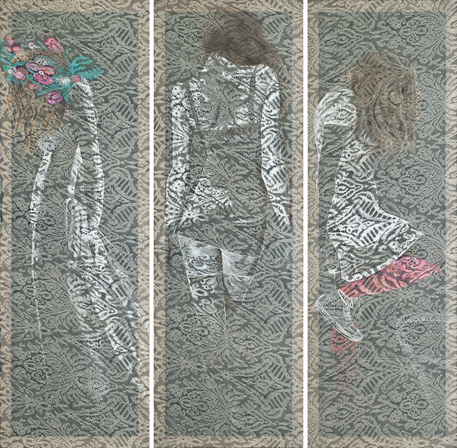 Karina Czernek, „Parawan I – Trzy Gracje”, 2015, 3 x 180 x 60 cm (źródło: materiały prasowe organizatora)