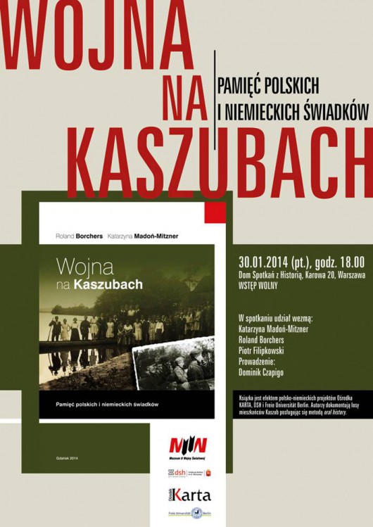 Promocja książki „Wojna na Kaszubach. Pamięć polskich i niemieckich świadków”, Dom Spotkań z Historią w Warszawie, plakat (źródło: materiały prasowe organizatora)