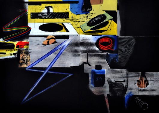 Henryk Ożóg, „NEO Realizm”, 100x140 cm, 2014, sucha igła, mezzotinta, korund, szablon (źródło: materiały prasowe organizatora)