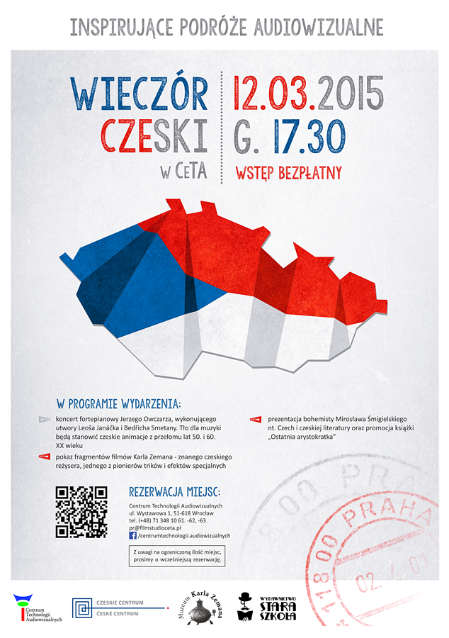 Plakat wydarzenia „Inspirujące podróże audiowizualne – czyli wieczór czeski” (źródło: materiały prasowe organizatora)