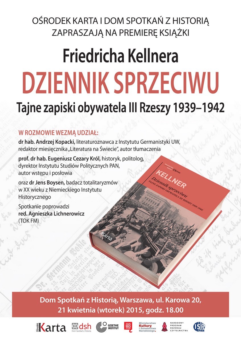 Friedrich Kellner, „Dziennik sprzeciwu. Tajne zapiski obywatela III Rzeszy 1939–1942” – plakat spotkania (źródło: materiały prasowe)