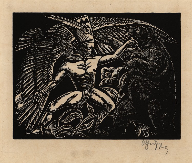 Władysław Skoczylas, „Walka z niedźwiedziem”, 1923, Muzeum ASP w Warszawie (źródło: materiały prasowe)