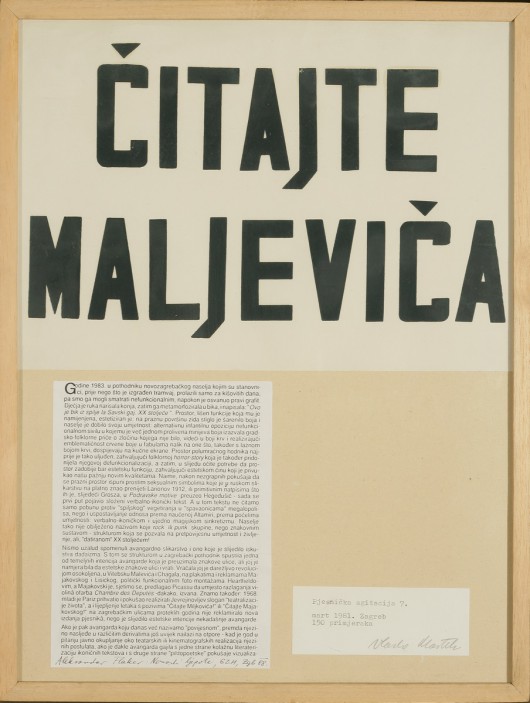 Vlado Martek, z cyklu „Agitacja poetycka 7”, „Czytajcie Malewicza”, 1981 (źródło: materiały prasowe organizatora)